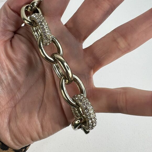 Coldwater Creek Goldtone Necklace & Bracelet Chunky Linked Statement Rhinestone - Picture 7 of 10